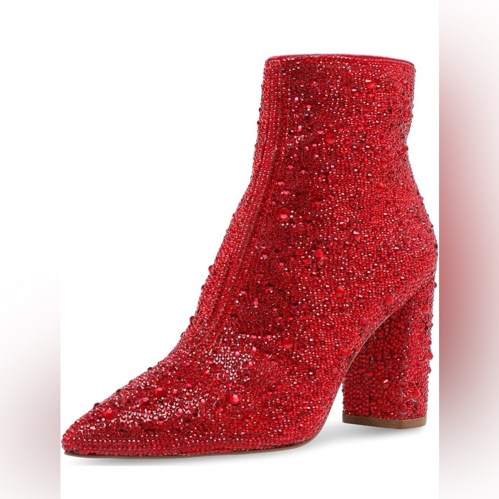 Elegant Red Rhinestone Heeled Boots